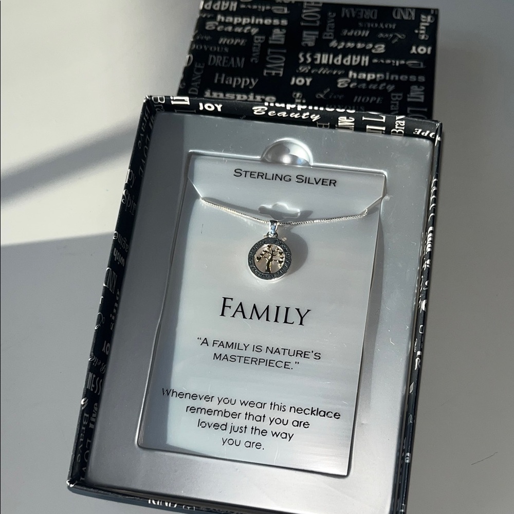 Sterling Silver Footnotes Brand “Family is Nature’s Masterpiece” Necklace w/ Box - Picture 2 of 6